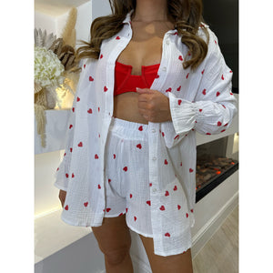 Red Heart Cheesecloth Shorts Set