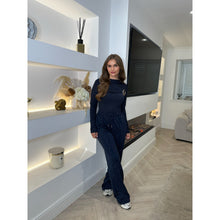 Navy Buckle Ruched Detail Long Sleeve Top