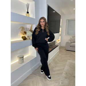 Black Zip Up Bomber Style Lounge Set
