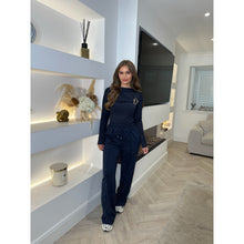 Navy Buckle Ruched Detail Long Sleeve Top