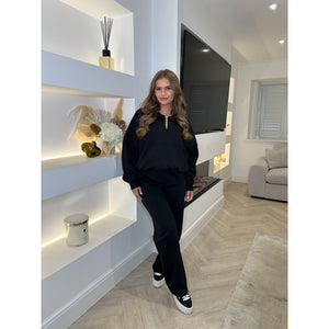 Black Zip Up Bomber Style Lounge Set