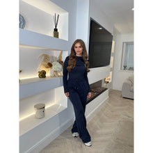 Navy Buckle Ruched Detail Long Sleeve Top