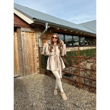Beige Hooded Belted Faux Fur Coat