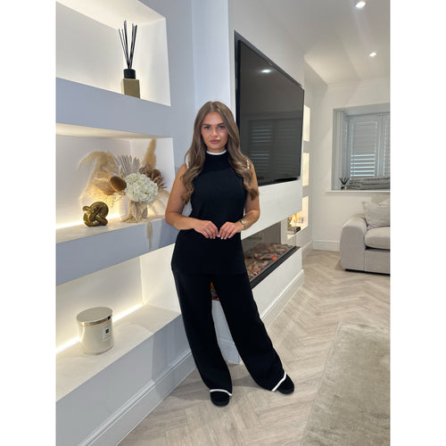 Black Contrast High Neck Lounge Set