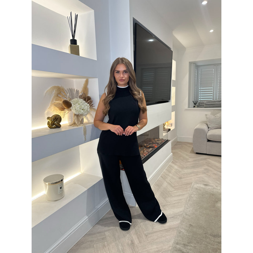 Black Contrast High Neck Lounge Set