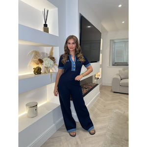 Navy Denim Trim Fine Knit Lounge Co Ord