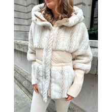 Cream Faux Fur Knit Detail Puffer Coat