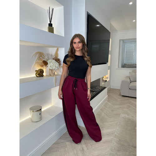 Burgundy Stripe Side Wide Leg Joggers