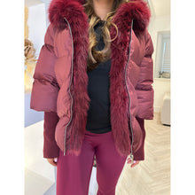 Burgundy Faux Fur Short Hooded Puffer Coat