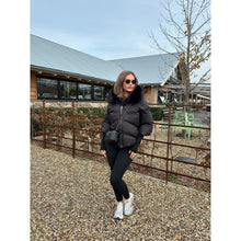 Black Faux Fur Short Hooded Puffer Coat