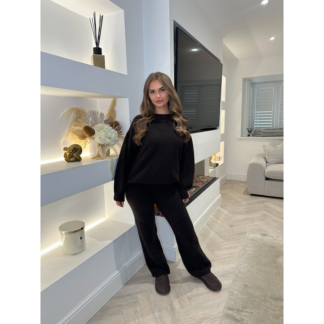 Chocolate Brown Wool Blend Sweatshirt Lounge Co Ord