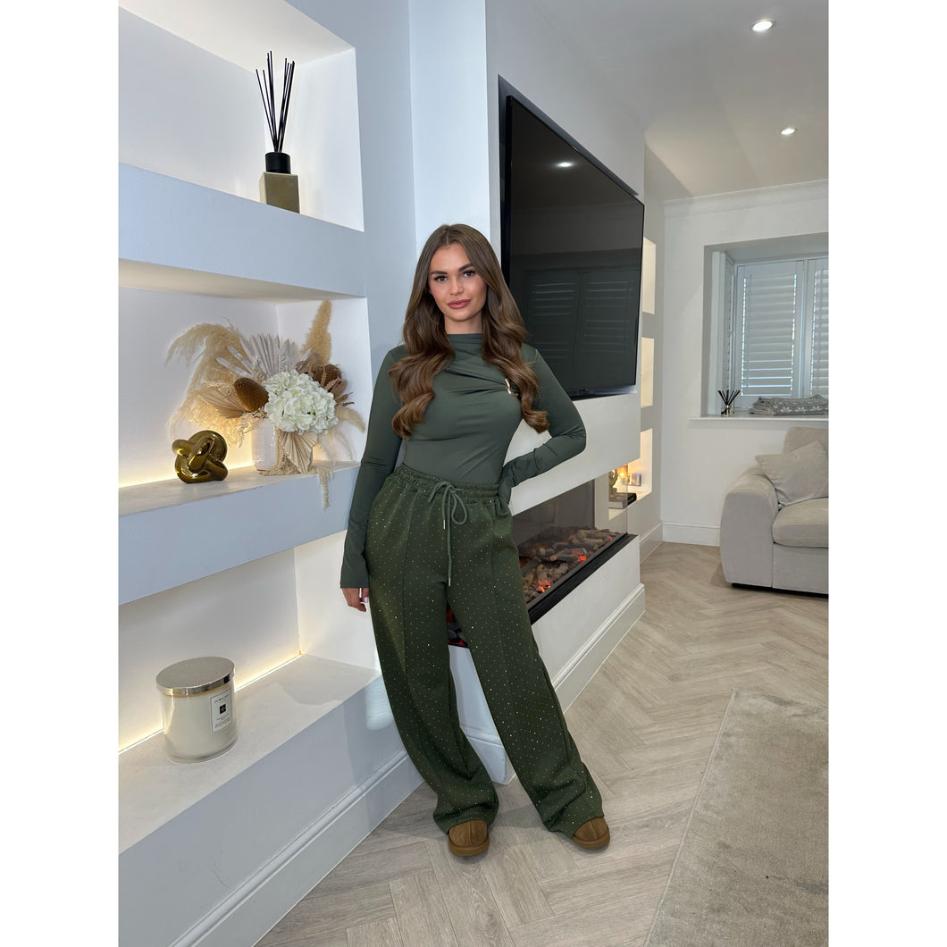 Khaki Studded Drawstring Joggers