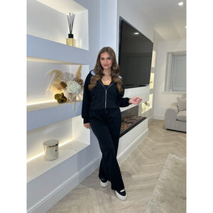 Black Striped Boxer Zip Up Hooded Tracksuit