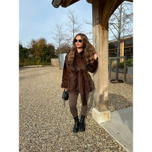 Chocolate Brown Hooded Belted Faux Fur Coat