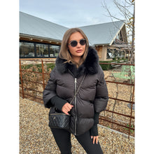 Black Faux Fur Short Hooded Puffer Coat
