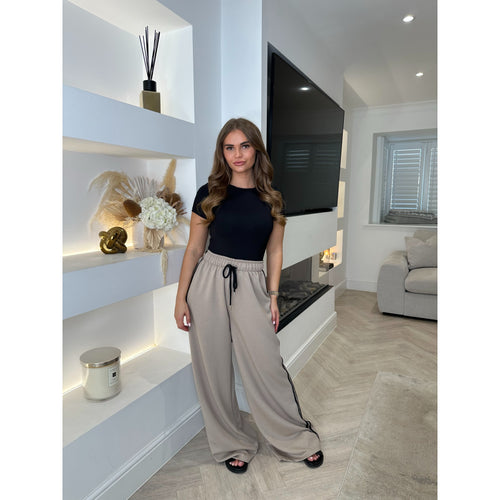 Mocha Stripe Side Wide Leg Joggers