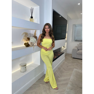 Yellow Strapless Textured Wide Leg Set