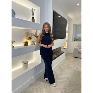 Navy Contrast High Neck Lounge Set