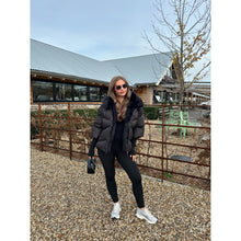 Black Faux Fur Short Hooded Puffer Coat