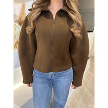 Chocolate Brown Collared Boxy Cinched Neoprene Zip Jacket