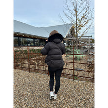 Black Faux Fur Short Hooded Puffer Coat