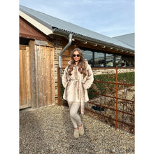 Beige Hooded Belted Faux Fur Coat