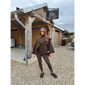 Chocolate Brown Scarf Detail Poncho Cape