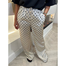 Beige Satin Polka Dot Wide Leg Trousers