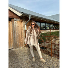 Beige Hooded Belted Faux Fur Coat