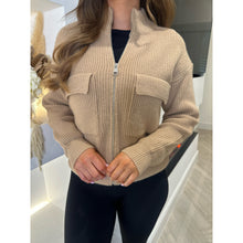 Camel Knitted Zip Pocket Cardigan