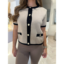 Taupe Contrast Trim Button Knitted Top