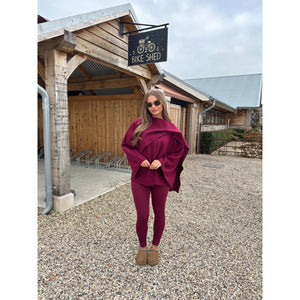 Burgundy Scarf Detail Poncho Cape