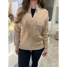 Camel Knitted Zip Pocket Cardigan