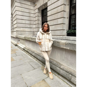 Cream Faux Fur Knit Detail Puffer Coat