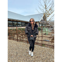 Black Faux Fur Short Hooded Puffer Coat