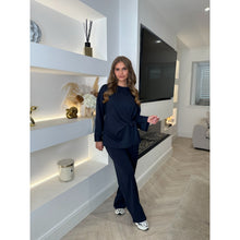 Navy Tie Detail Wide Sleeve Lounge Set