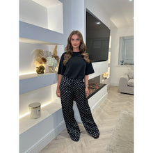 Black Polka Dot Satin Wide Leg Trousers