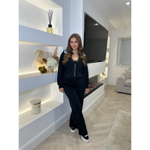 Black Striped Boxer Zip Up Hooded Tracksuit