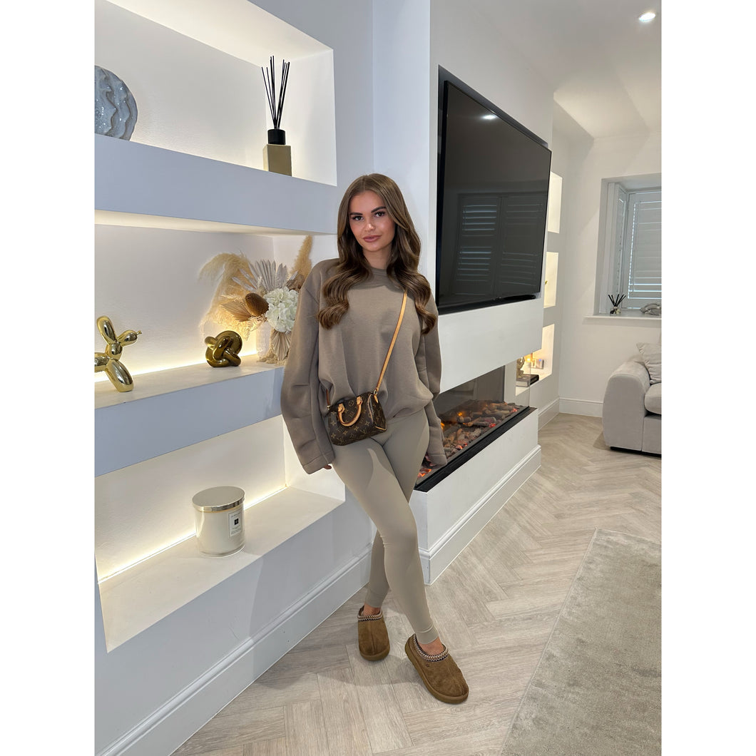 Taupe Elasticated Hem Fleece Lined Jumper