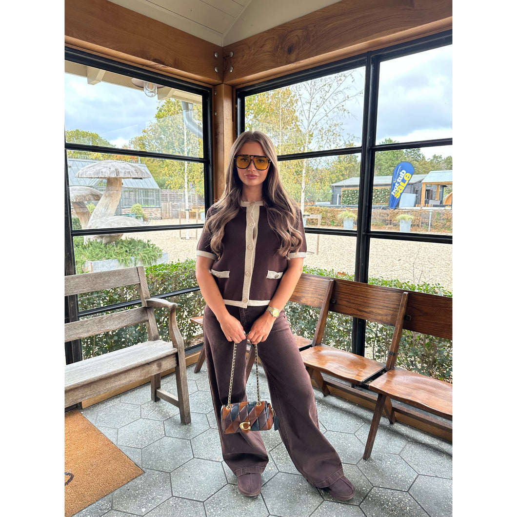 Chocolate Brown Asymmetric Waist Jeans