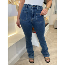 Blue Pocket Detail Fitted Flared Jeans
