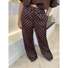Chocolate Brown Polka Dot Satin Wide Leg Trousers