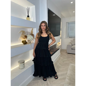 Black Ruffle Tiered Maxi Dress