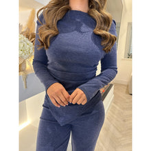 Denim Blue Ruched Asymmetric Lounge Set