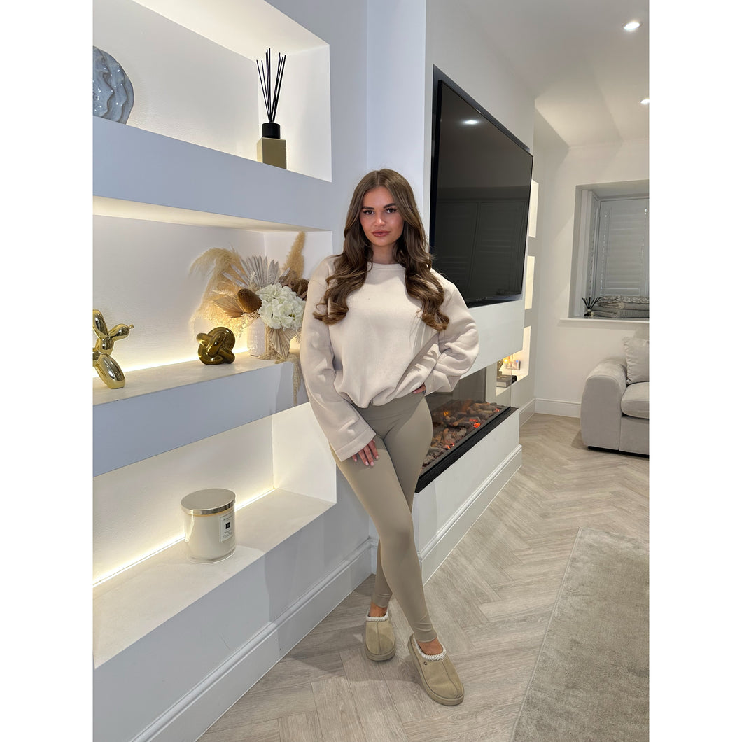 Beige Elasticated Hem Fleece Lined Jumper