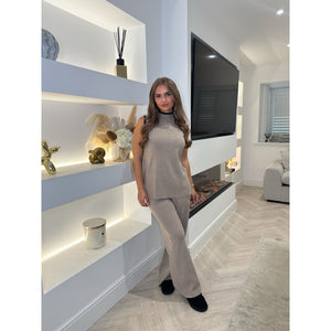 Taupe Contrast High Neck Lounge Set