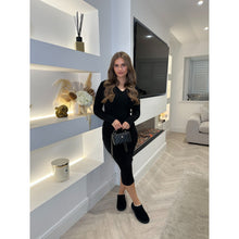 Black Collar Rib Knit Midi Dress