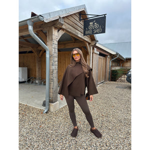 Chocolate Brown Scarf Detail Poncho Cape