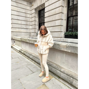 Cream Faux Fur Knit Detail Puffer Coat