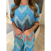 Aqua Blue Zig Zag Pleated Trouser Co Ord